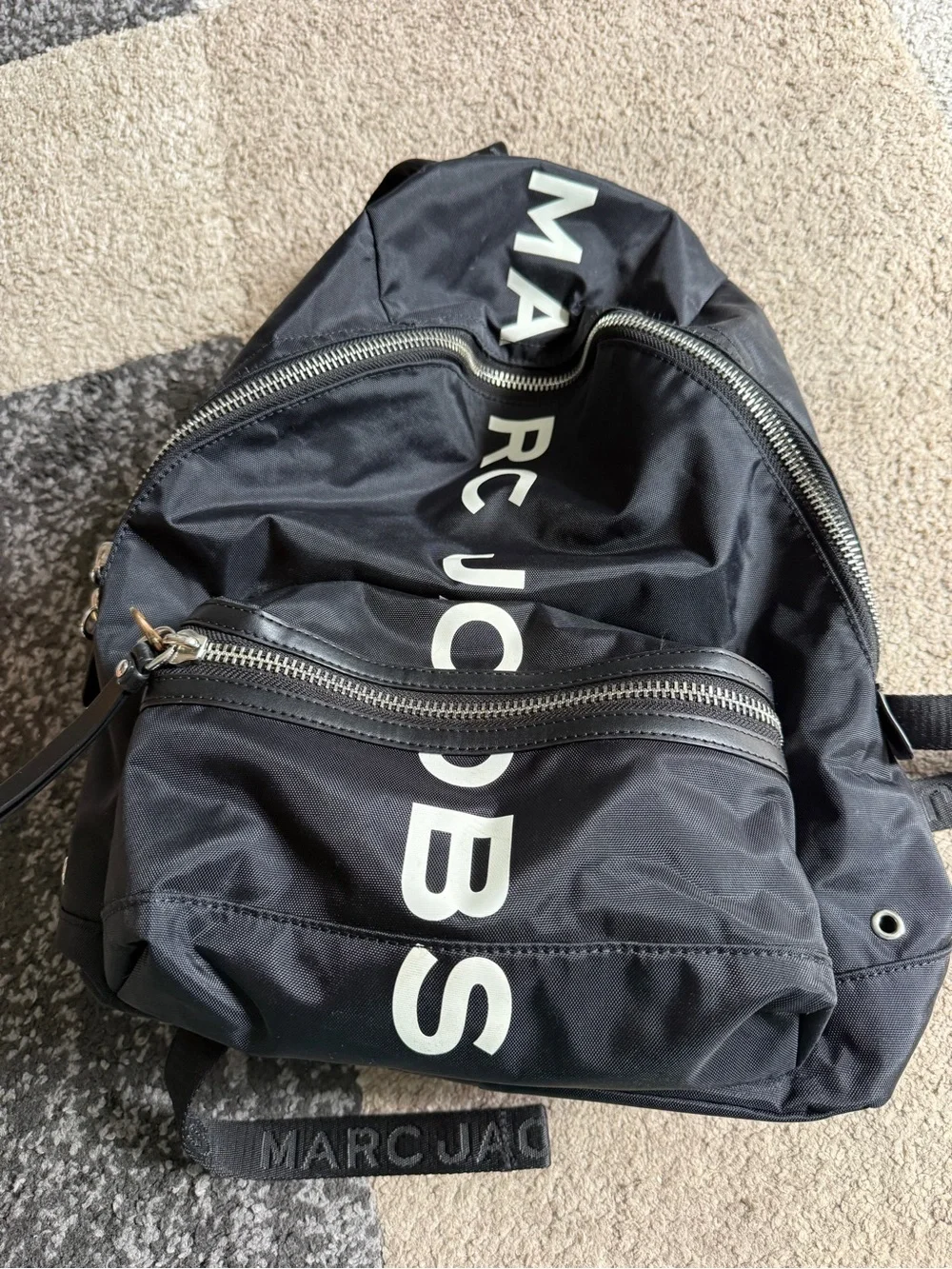 Marc Jacobs Black Suspira Nylon white Logo-Font Backpack